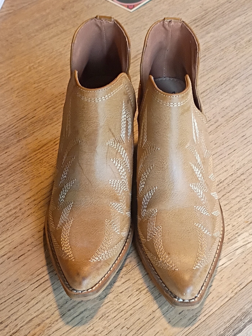 BEAST FASHION Womens Light Brown Western Slip-On Boots